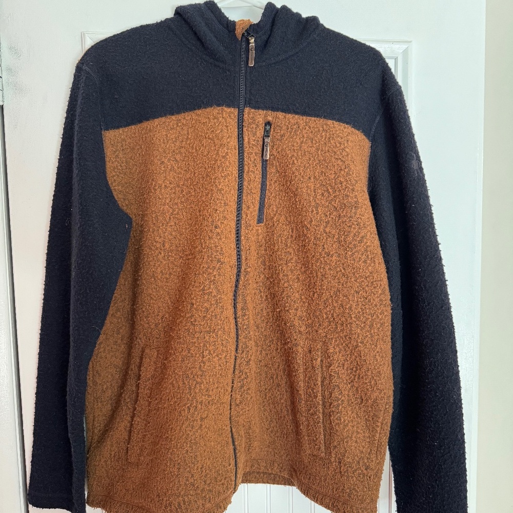 SmartWool Mens XL Hudson Trail Fleece Zip Hooded Jacket Navy-Picante Wool Blend